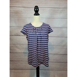 Jasmine & Juliana Geometric Diamond Print Blouse Blue White And Red Size Medium